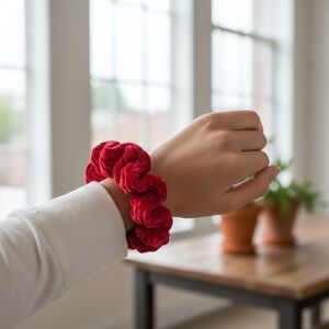 3/$12 Vibrant Hot Pink Velvet Like Hair Scrunchie